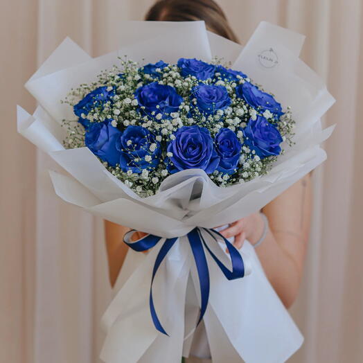 Blue Roses with gypsophila