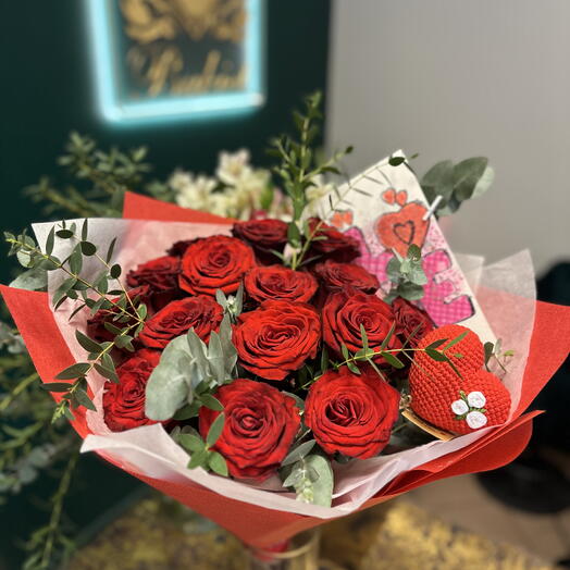 Rosa roja Amor ardiente +Corazón+postal Hecho a mano 15