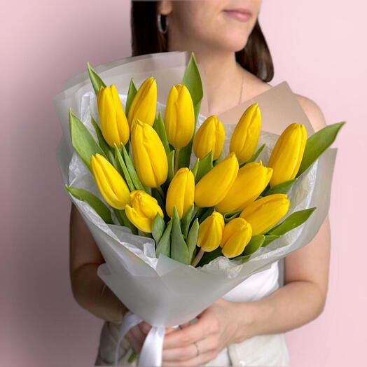 Bouquet of bright yellow tulips (15 pcs.)