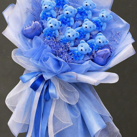 💙🧸 Royal Blue Teddy Bear Luxury Bouquet