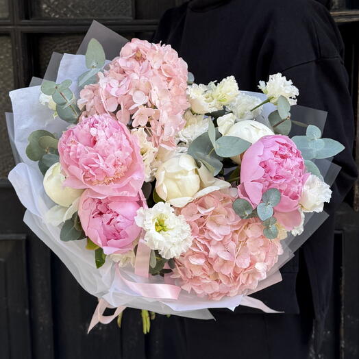 Pink Peonies, Hydrangea, White Peonies