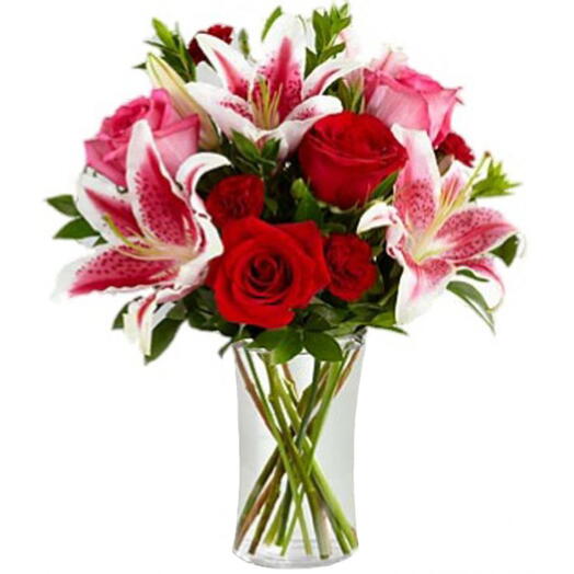 Elegant pink lilies and roses  WITH OUT VASE