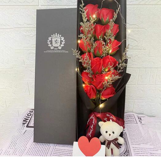 ️ Classic Red Rose Gift Box with LED Light, Teddy   Card 🎁 | 16 Roses in 18x5
