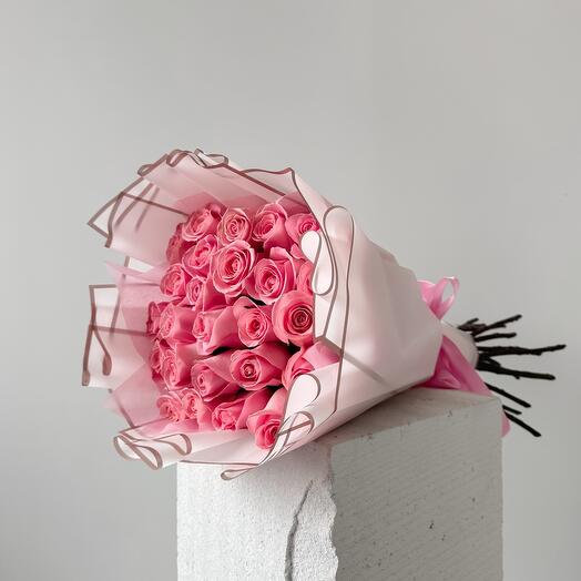25 pink roses bouquet 70cm