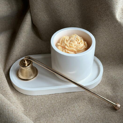 Peach peony - candle set in a plaster holder with a snuffer and a plaster base