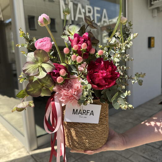 Burgundy Peony Basket