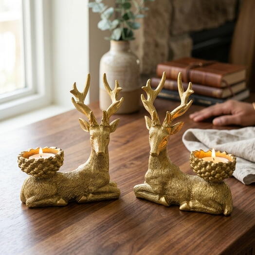 A pair of beautiful gold finish Deer Candle holders comes in premium packaging