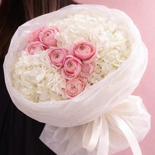 💐Bouquet of spray peony roses and hydrangeas