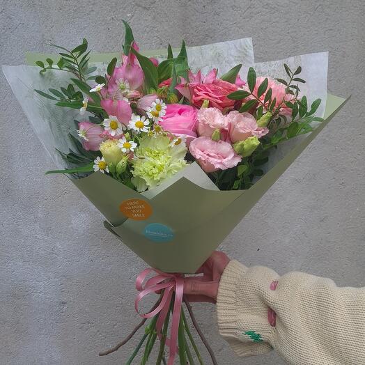 Pink Sorbetto 🩷 bouquet – Roses, Eustoma, Carnations in Pink Shades | pink flowers bouquet