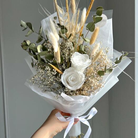 Trockenblumenstrauss Weiss-Grun