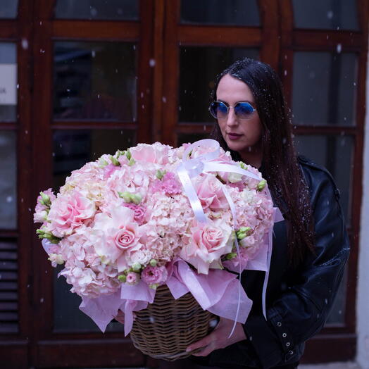 Basket with hydrangeas
