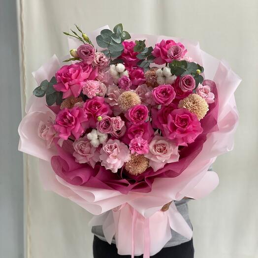 Pink Bouquet with Cottons