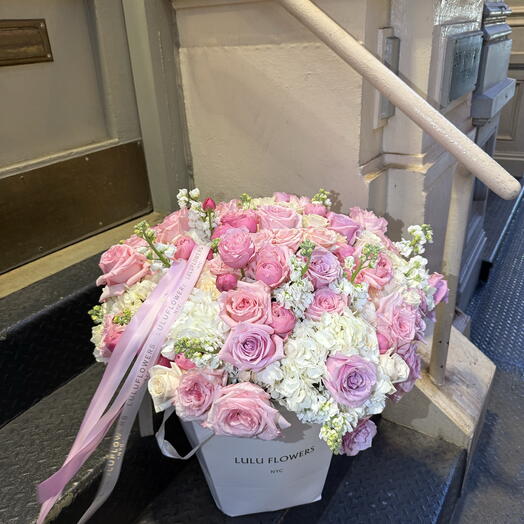 A basket with a mix of garden roses