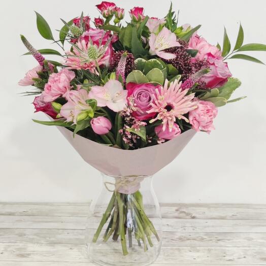 Pink pale color hand tied bouquet