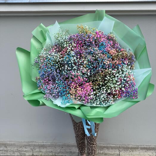 Large bouquet of colored gypsophila