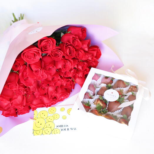 ROSES   BELGIAN CHOCOLATE STRAWBERRIES GIFT SET