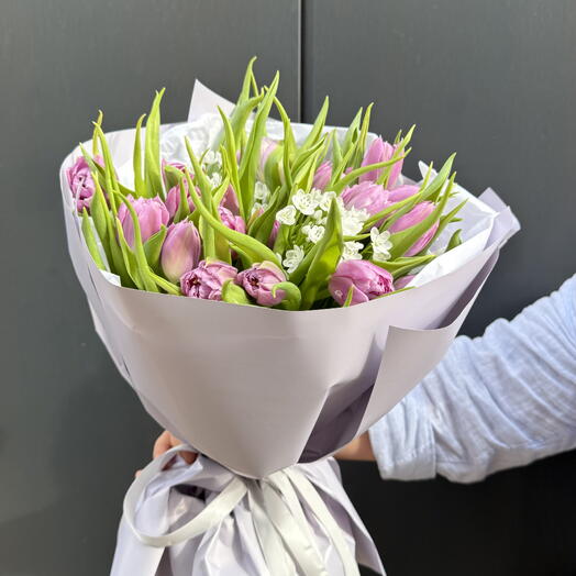 Violet tulips in peony style