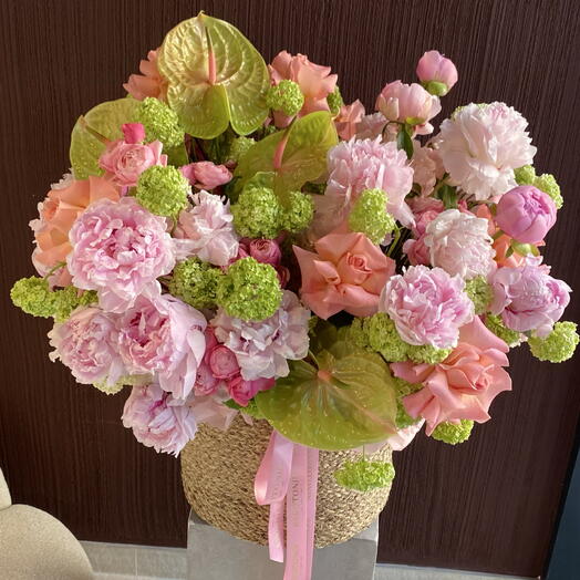 Peonies , Roses, Anthurium In basket