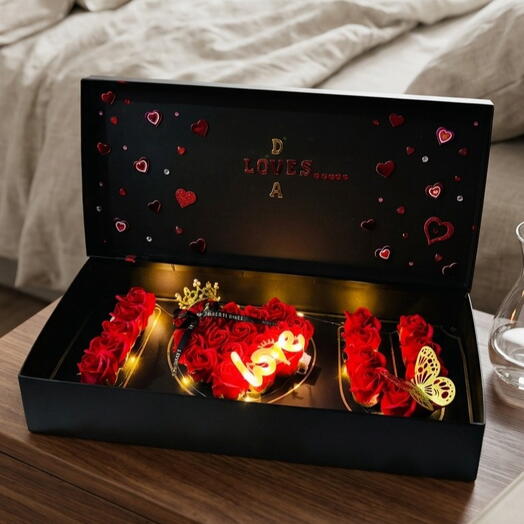 🌹 Luxury Red Rose Box with LED Lights  | 29 Roses in Premium 25x12 Box