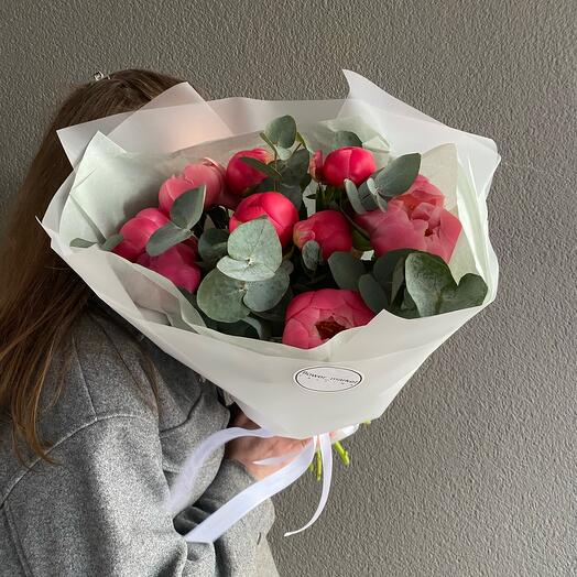 Bouquet of coral peonies 9 pcs