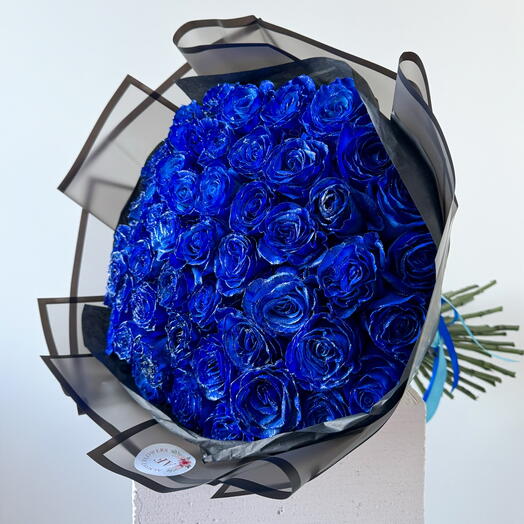 51 blue sparkly roses 70cm