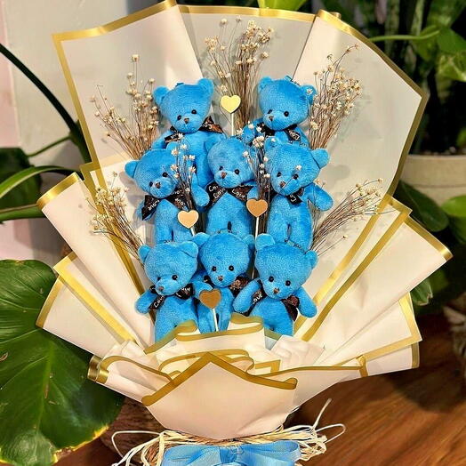💙 Romantic Blue Teddy Bear Bouquet 💙