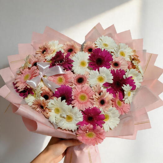Ramo Corazon de 40 Gerberas – Bouquet Romantico Gigante en Forma de Corazon