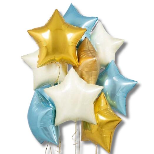 Balloon Stars Light Blue   Gold