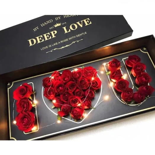 🌹 Luxury Red Rose Box with LED Lights  | 29 Roses in Premium 25x12 Box