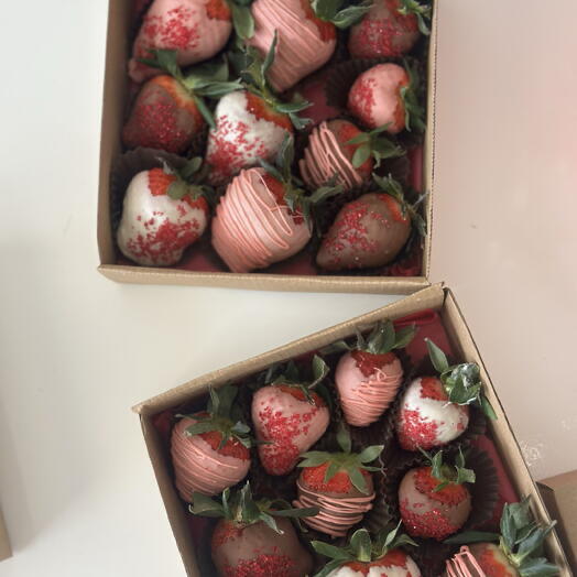 Pink strawberry in chocolate