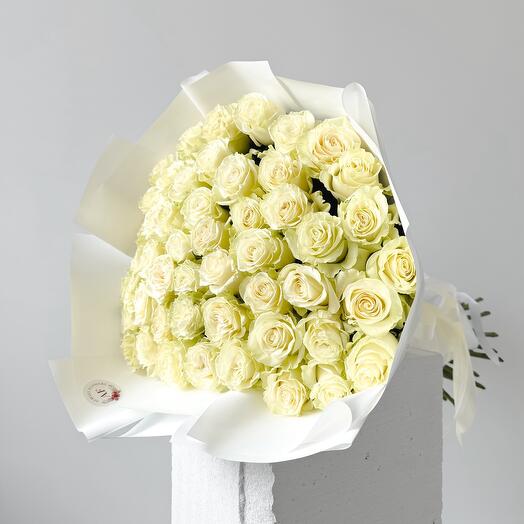 White roses bouquet 51 pcs