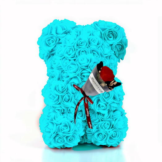 Medvidek z umělych tyrkysovych růzi