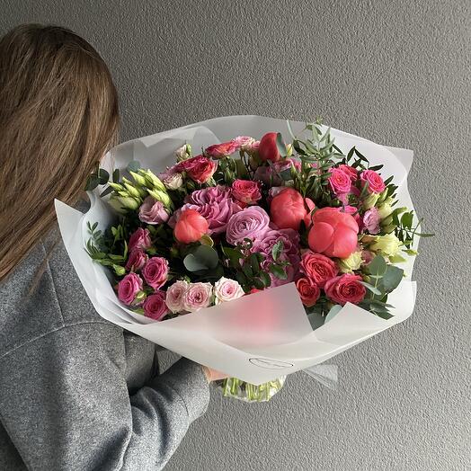 Bright bouquet with peonies