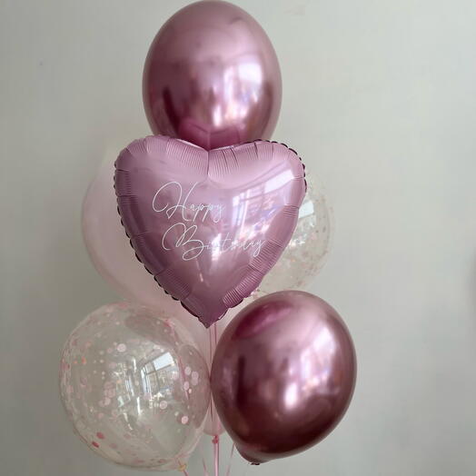 Bukiet balonowy z serduszkiem w rożowych kolorach