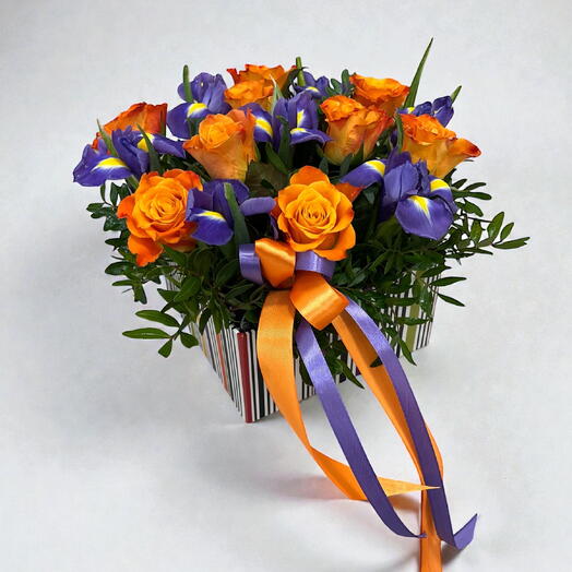 Roses with iris in the box