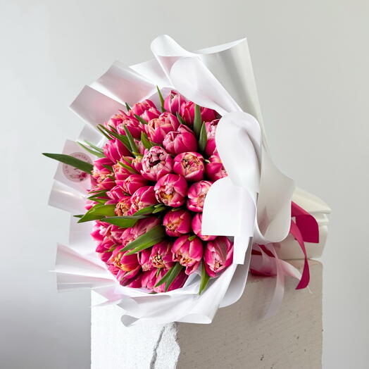 Pink double peony tulips bouquet 51 pcso