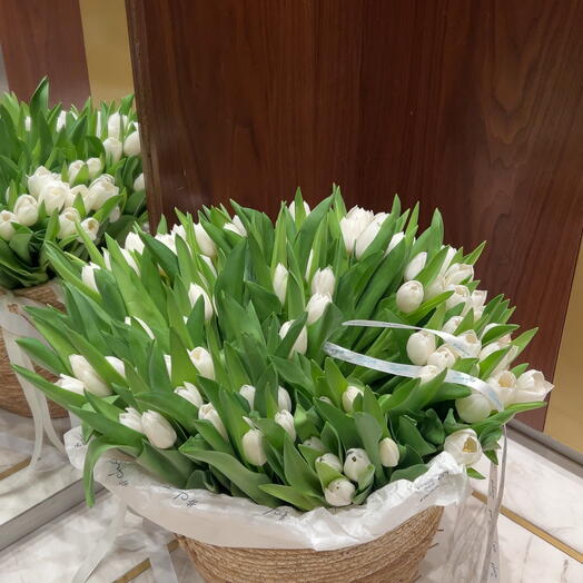 101 White Tulips Basket