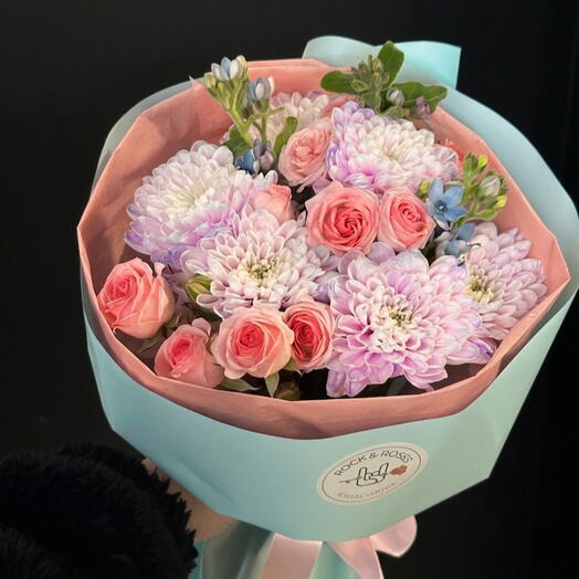 🌸 Кэнди Микс: Күлгін Хризантемалар   Қызғылт Спрей-Раушандар