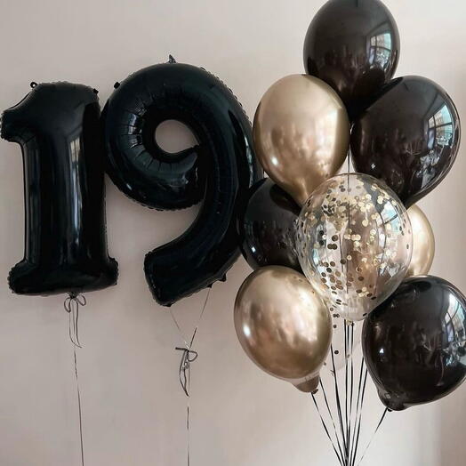 Zestaw balonow z cyfrą (czarno-złoty)
