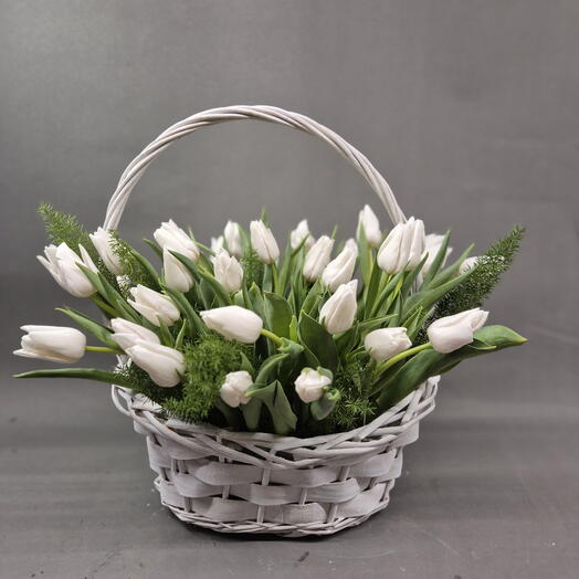 Basket of flowers "White Tulips"