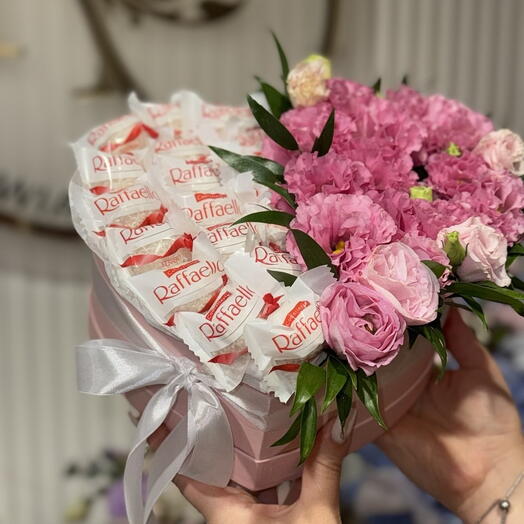 Box with eustoma and Raffaello