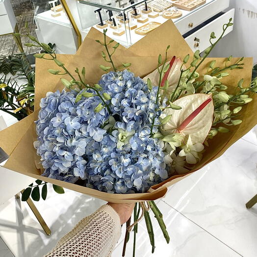 Mixed Bouquet (Hydrangea, Orchid, and Anthurium)