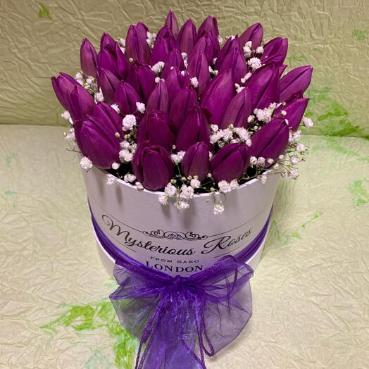 40 stems of tulips in a box