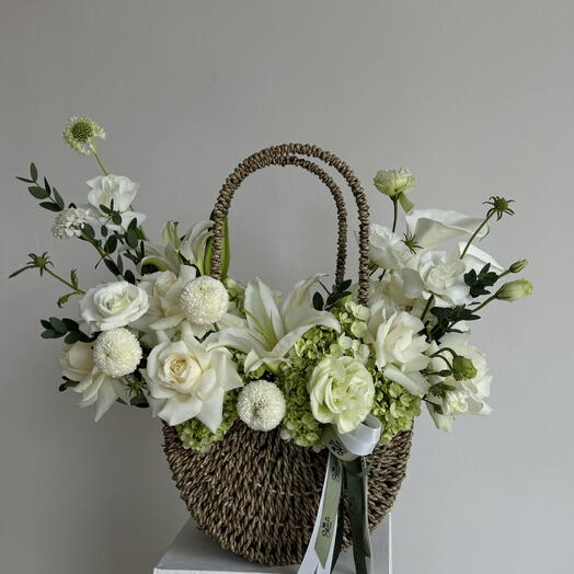 White flowers basket
