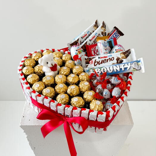 Sweet heart box with Ferrero and Kinder treats