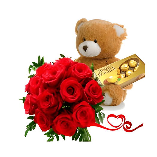 Combo12  Rosas , peluche y ferrero rocher x 8