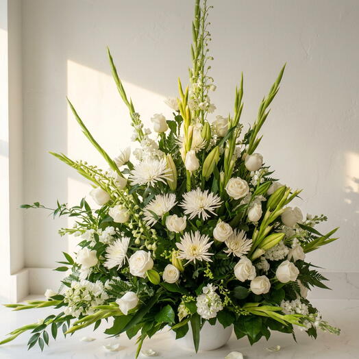Arreglo Funebre Paz Eterna – Flores Blancas Elegantes para Condolencias y Funeral en Mexico