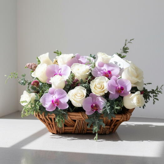 Cesta Encanto Orquidea   Rosas