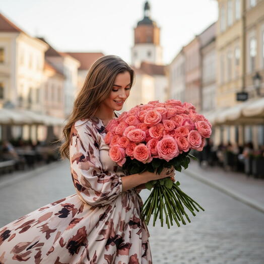 Букет "Розовые пионовидные розы", 11 стеблей, -10%