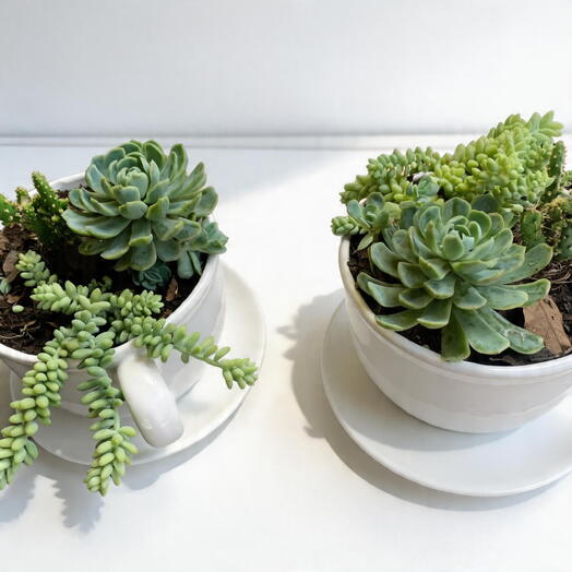 Maceta de Suculentas Premium en Taza Decorativa – Plantas Naturales Modernas